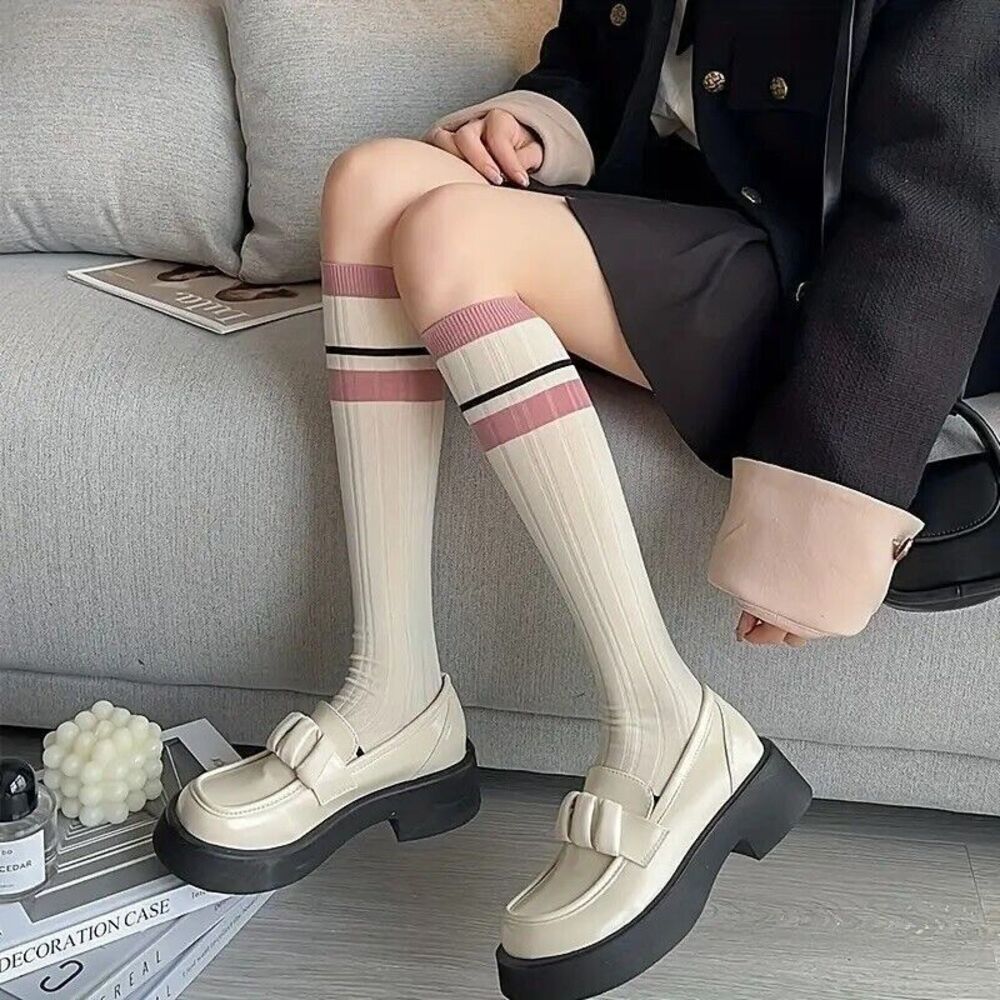 Women's Pink Striped Knee High Socks 3 Pair Pack Fairy Maiden NEW - Picture 3 of 6